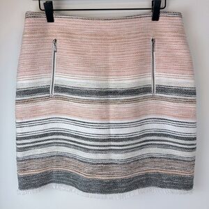 LOFT Woven Striped Skirt Fringe Hem Front Pockets NWT | Size 10 | Blush